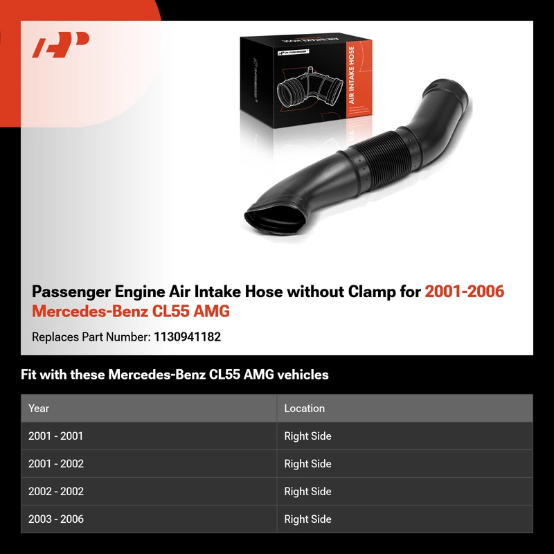 Passenger Engine Air Intake Hose without Clamp for 2001-2006 Mercedes-Benz CL55 AMG