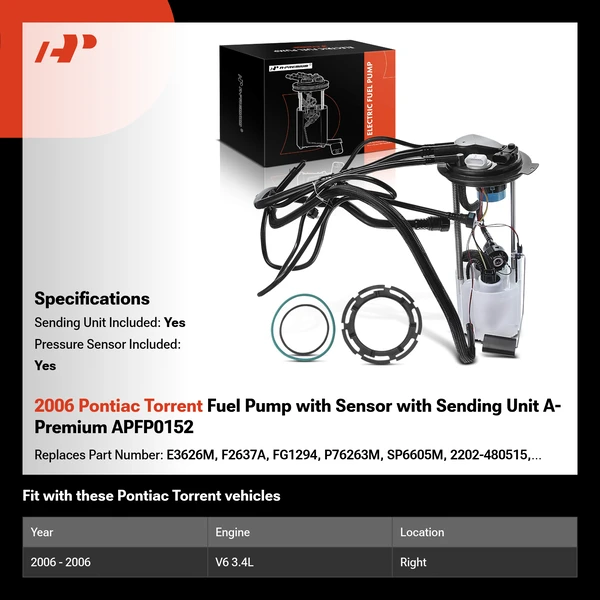 2006 Pontiac Torrent Fuel Pump with Sensor with Sending Unit A-Premium APFP0152