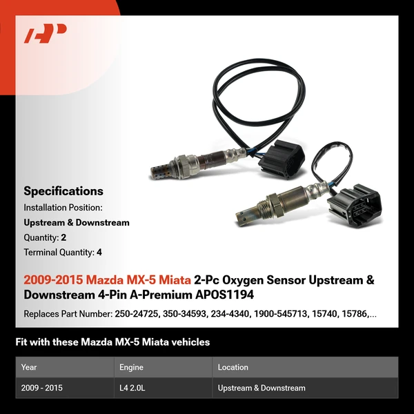 2009-2015 Mazda MX-5 Miata 2-Pc Oxygen Sensor Upstream & Downstream 4-Pin A-Premium APOS1194