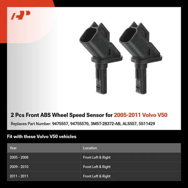 2 Pcs Front ABS Wheel Speed Sensor for 2005-2011 Volvo V50