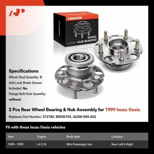 2 Pcs Rear Wheel Bearing & Hub Assembly for 1999 Isuzu Oasis