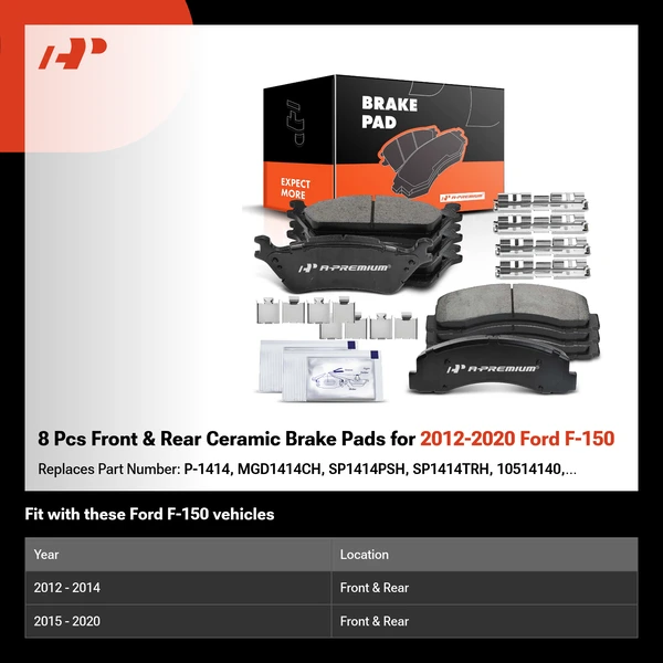 8 Pcs Front & Rear Ceramic Brake Pads for 2012-2020 Ford F-150
