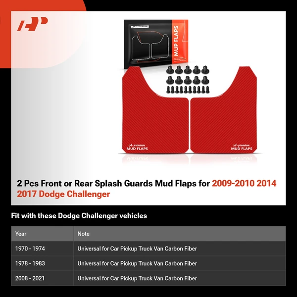 2 Pcs Front or Rear Splash Guards Mud Flaps for 2009-2010 2014 2017 Dodge Challenger