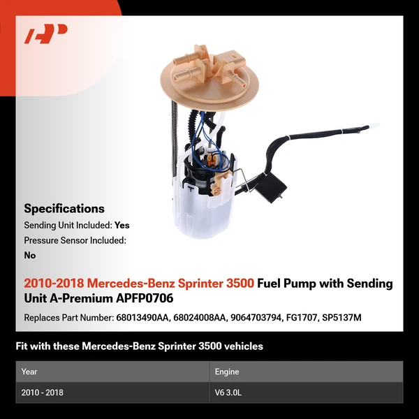 2010-2018 Mercedes-Benz Sprinter 3500 Fuel Pump with Sending Unit A-Premium APFP0706