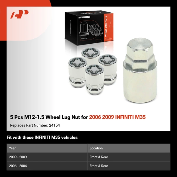 5 Pcs M12-1.5 Wheel Lug Nut for 2006 2009 INFINITI M35
