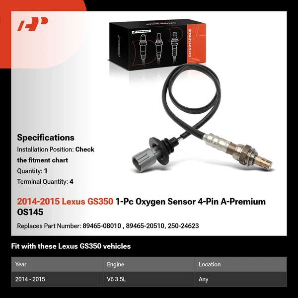 2014-2015 Lexus GS350 1-Pc Oxygen Sensor 4-Pin A-Premium OS145