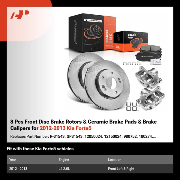 8 Pcs Front Disc Brake Rotors & Ceramic Brake Pads & Brake Calipers for 2012-2013 Kia Forte5