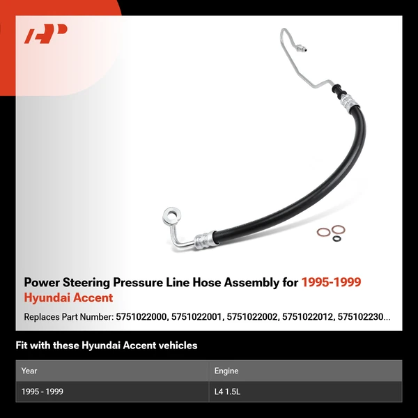 Power Steering Pressure Line Hose Assembly for 1995-1999 Hyundai Accent
