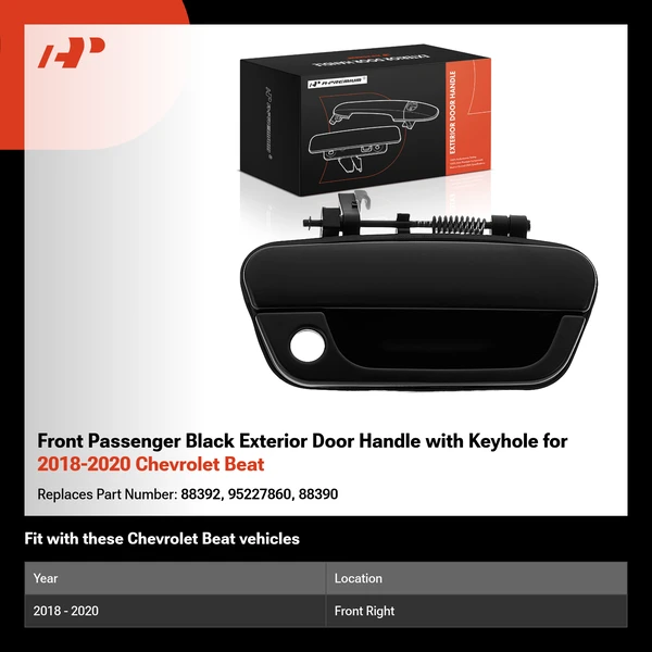Front Passenger Black Exterior Door Handle with Keyhole for 2018-2020 Chevrolet Beat