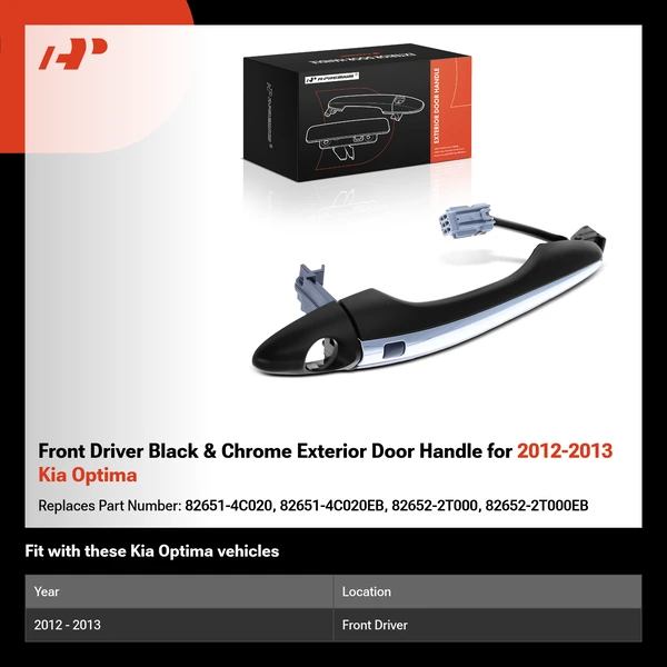 Front Driver Black & Chrome Exterior Door Handle for 2012-2013 Kia Optima