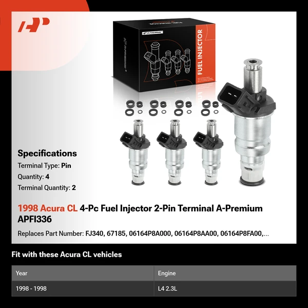 1998 Acura CL 4-Pc Fuel Injector 2-Pin Terminal A-Premium APFI336