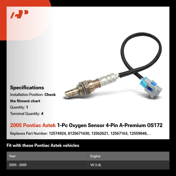 2005 Pontiac Aztek 1-Pc Oxygen Sensor 4-Pin A-Premium OS172