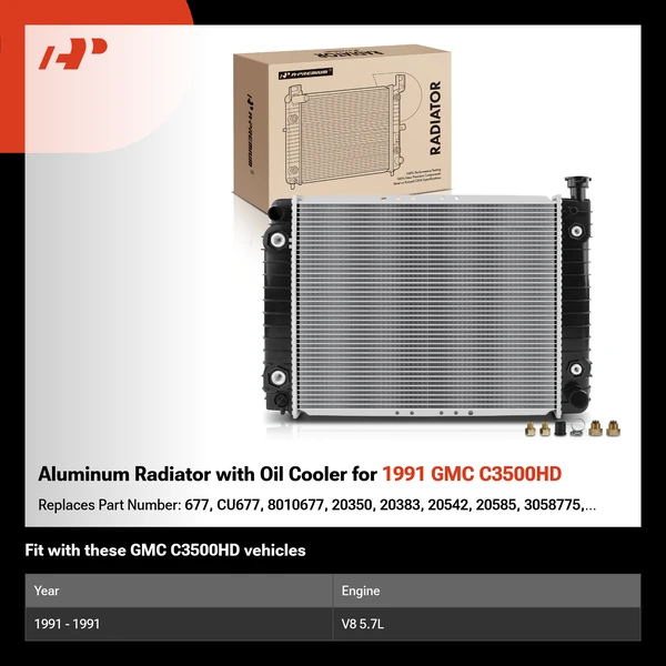 Aluminum Radiator with Oil Cooler for 1991 GMC C3500HD