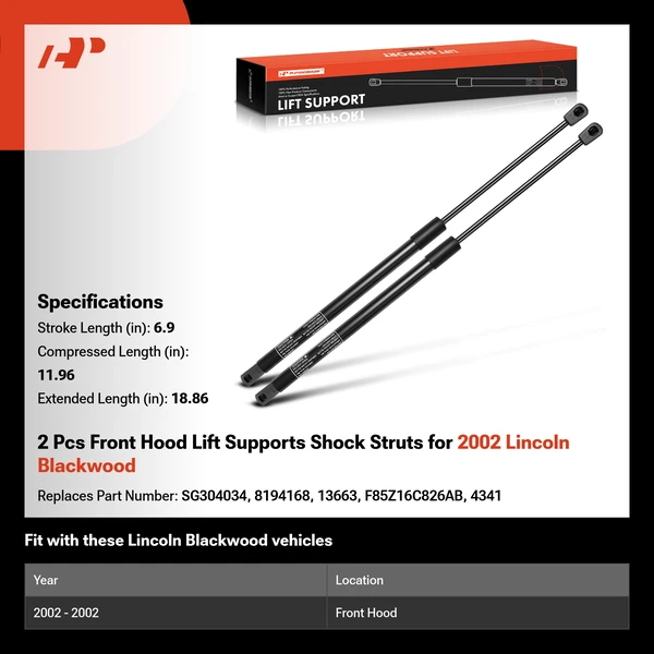 2 Pcs Front Hood Lift Supports Shock Struts for 2002 Lincoln Blackwood