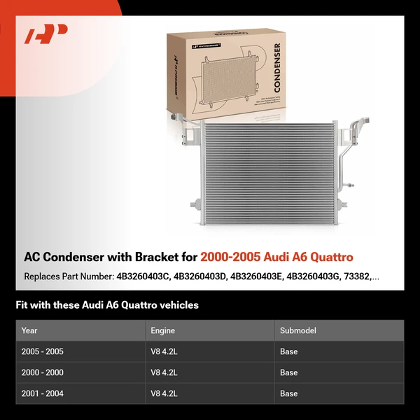 AC Condenser with Bracket for 2000-2005 Audi A6 Quattro