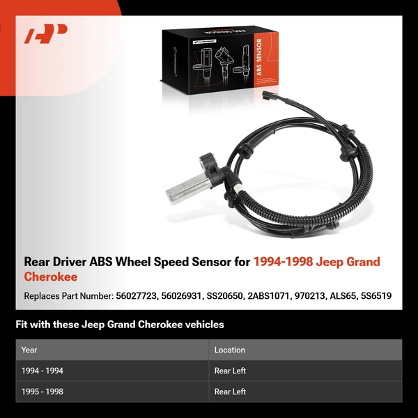 Rear Driver ABS Wheel Speed Sensor for 1994-1998 Jeep Grand Cherokee