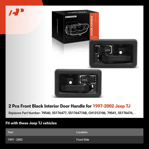 2 Pcs Front Black Interior Door Handle for 1997-2002 Jeep TJ