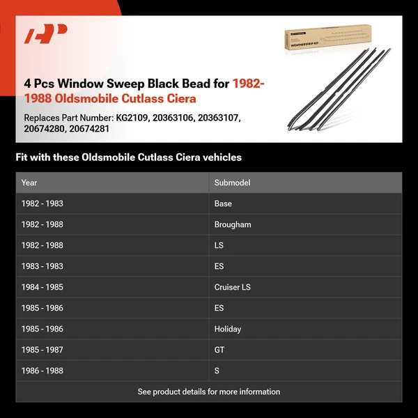 4 Pcs Window Sweep Black Bead for 1982-1988 Oldsmobile Cutlass Ciera