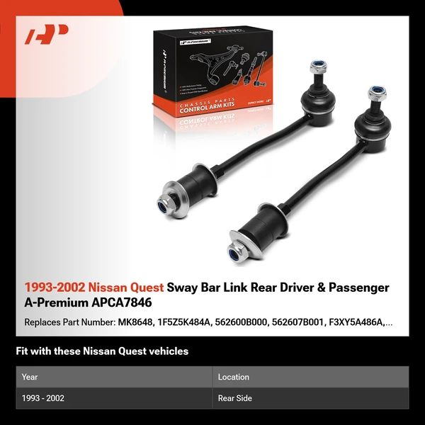 1993-2002 Nissan Quest Sway Bar Link Rear Driver & Passenger A-Premium APCA7846