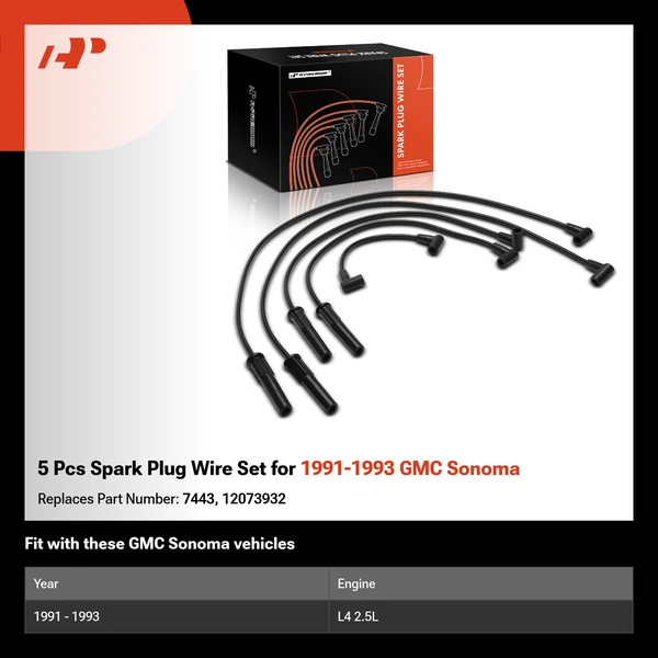5 Pcs Spark Plug Wire Set for 1991-1993 GMC Sonoma