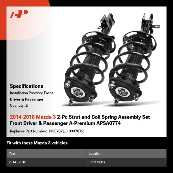 2014-2018 Mazda 3 2-Pc Strut and Coil Spring Assembly Set Front Driver & Passenger A-Premium APSA0774