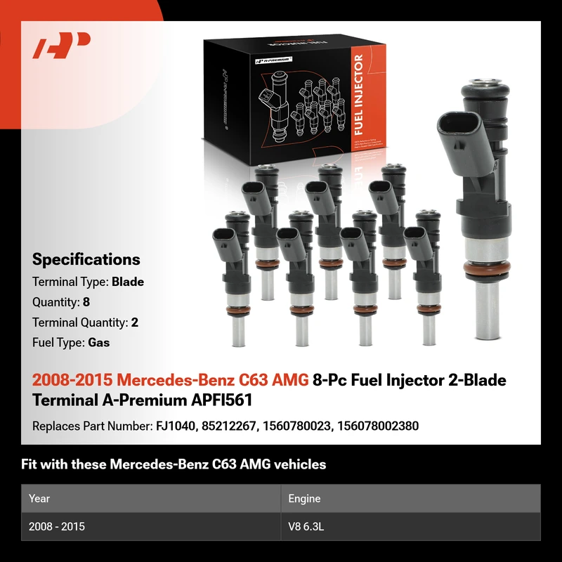 2008-2015 Mercedes-Benz C63 AMG 8-Pc Fuel Injector 2-Blade Terminal A-Premium APFI561