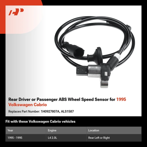 Rear Driver or Passenger ABS Wheel Speed Sensor for 1995 Volkswagen Cabrio
