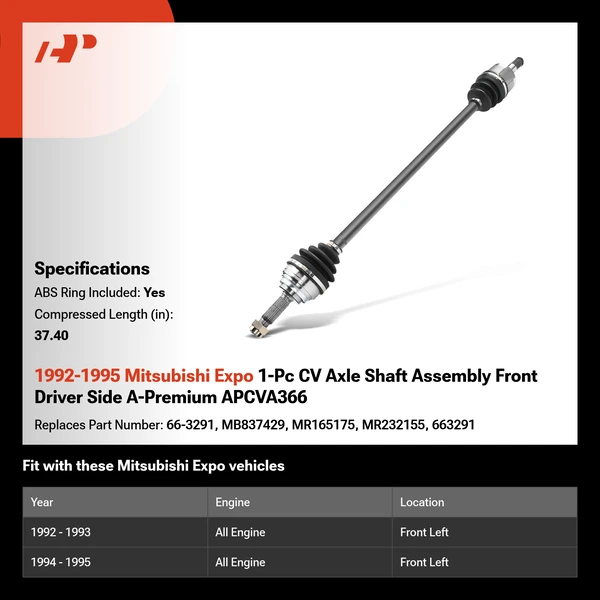 1992-1995 Mitsubishi Expo 1-Pc CV Axle Shaft Assembly Front Driver Side A-Premium APCVA366