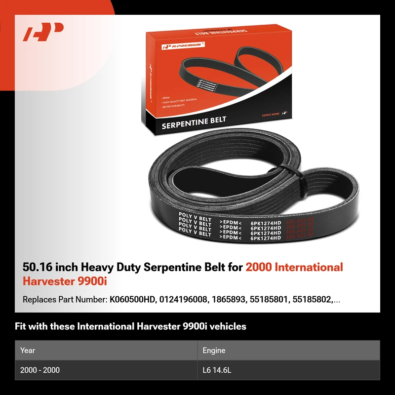 50.16 inch Heavy Duty Serpentine Belt for 2000 International Harvester 9900i