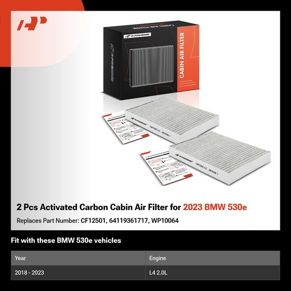 2 Pcs Activated Carbon Cabin Air Filter for 2023 BMW 530e