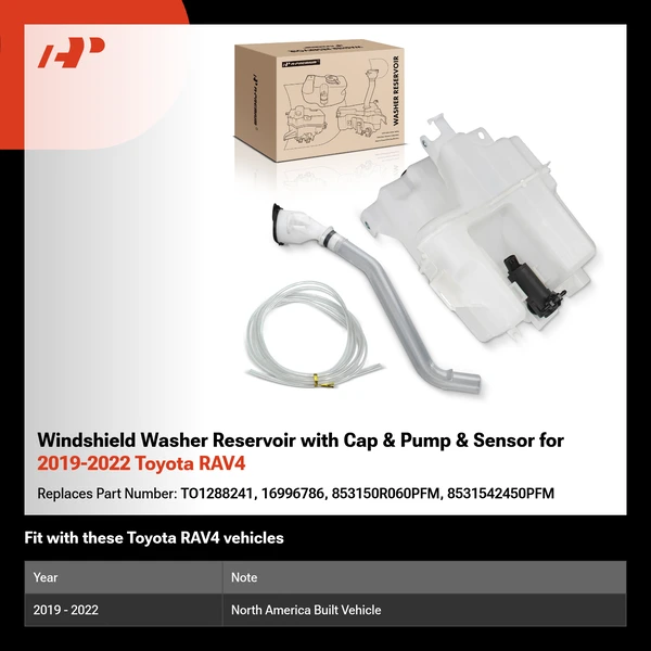 Windshield Washer Reservoir with Cap & Pump & Sensor for 2019-2022 Toyota RAV4