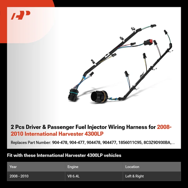 2 Pcs Driver & Passenger Fuel Injector Wiring Harness for 2008-2010 International Harvester 4300LP