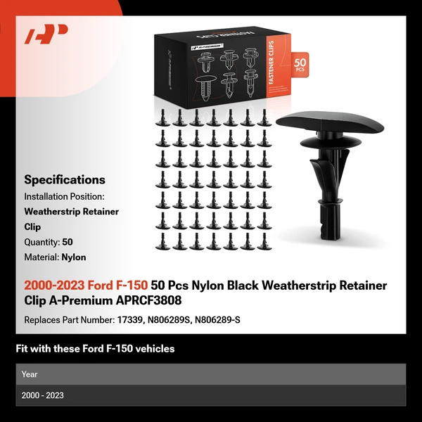 2000-2023 Ford F-150 50 Pcs Nylon Black Weatherstrip Retainer Clip A-Premium APRCF3808