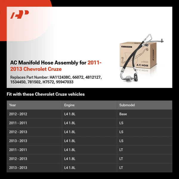 AC Manifold Hose Assembly for 2011-2013 Chevrolet Cruze