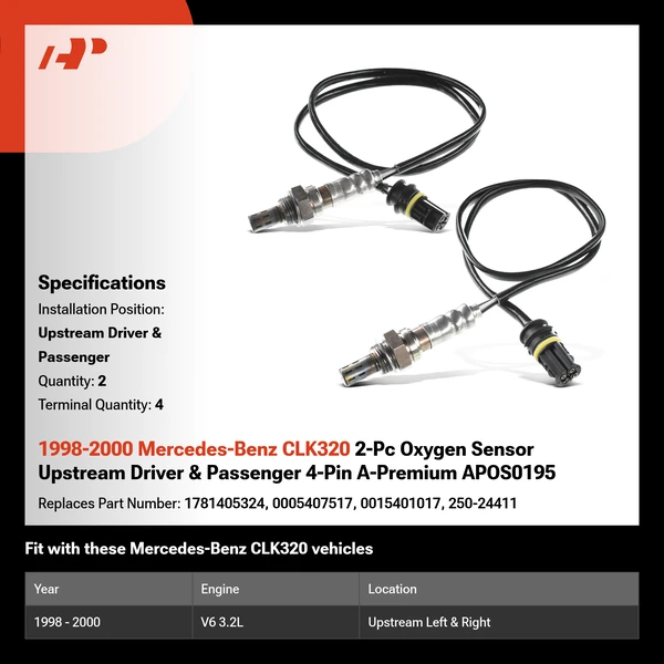 1998-2000 Mercedes-Benz CLK320 2-Pc Oxygen Sensor Upstream Driver & Passenger 4-Pin A-Premium APOS0195