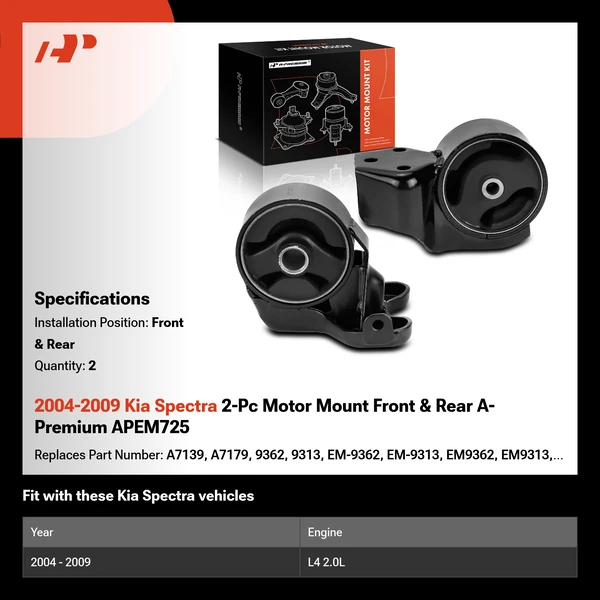 2004-2009 Kia Spectra 2-Pc Motor Mount Front & Rear A-Premium APEM725