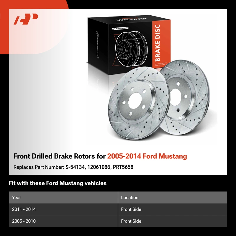 Front Drilled Brake Rotors for 2005-2014 Ford Mustang