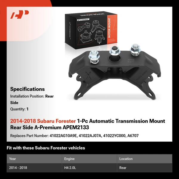 2014-2018 Subaru Forester 1-Pc Automatic Transmission Mount Rear A-Premium APEM2133