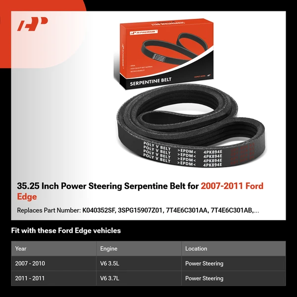 35.25 Inch Power Steering Serpentine Belt for 2007-2011 Ford Edge