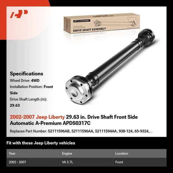 2002-2007 Jeep Liberty 29.63 in. Drive Shaft Front Side Automatic A-Premium APDS0317C