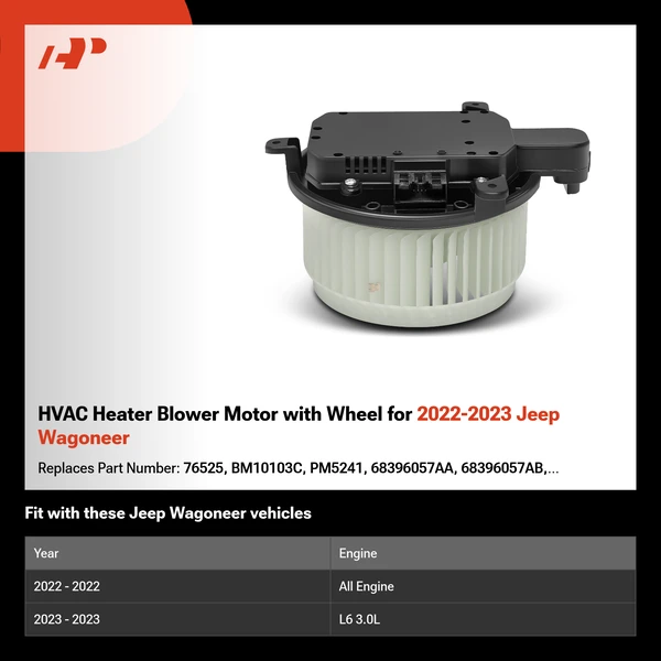 HVAC Heater Blower Motor with Wheel for 2022-2023 Jeep Wagoneer