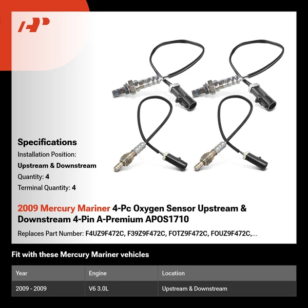 2009 Mercury Mariner 4-Pc Oxygen Sensor Upstream & Downstream 4-Pin A-Premium APOS1710