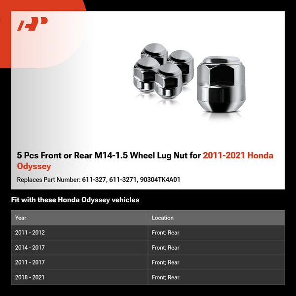 5 Pcs Front or Rear M14-1.5 Wheel Lug Nut for 2011-2021 Honda Odyssey