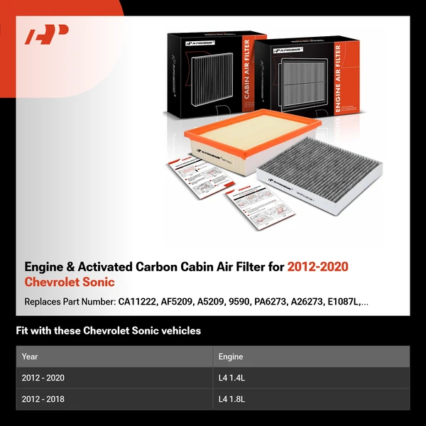 Engine & Activated Carbon Cabin Air Filter for 2012-2020 Chevrolet Sonic