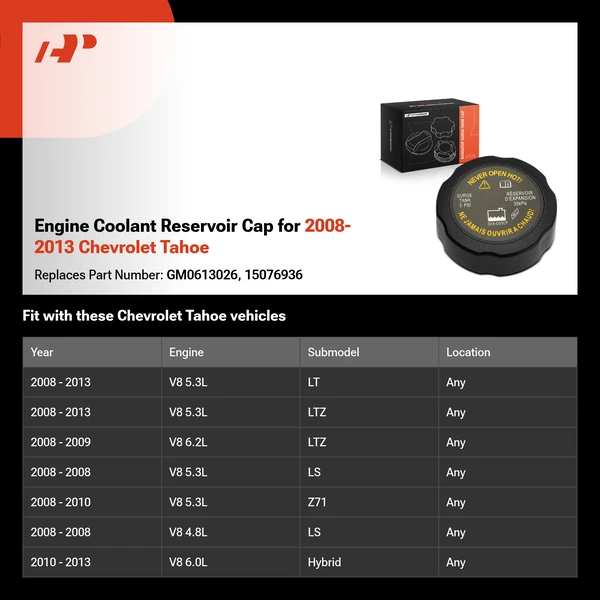 Engine Coolant Reservoir Cap for 2008-2013 Chevrolet Tahoe