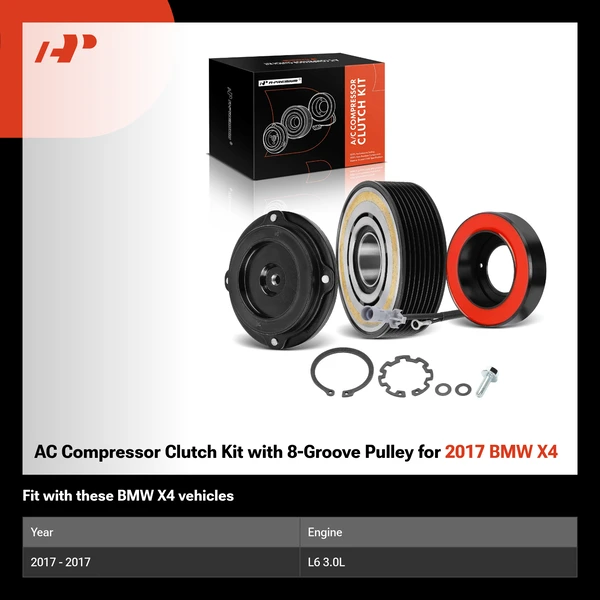 AC Compressor Clutch Kit with 8-Groove Pulley for 2017 BMW X4