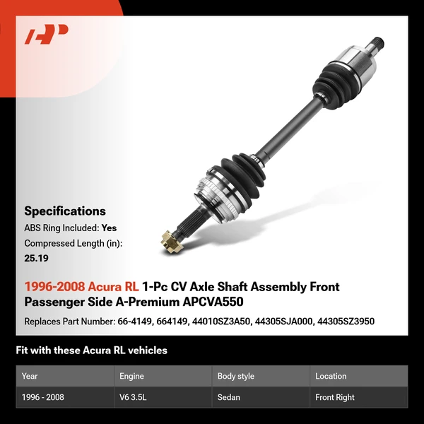1996-2008 Acura RL 1-Pc CV Axle Shaft Assembly Front Passenger Side A-Premium APCVA550
