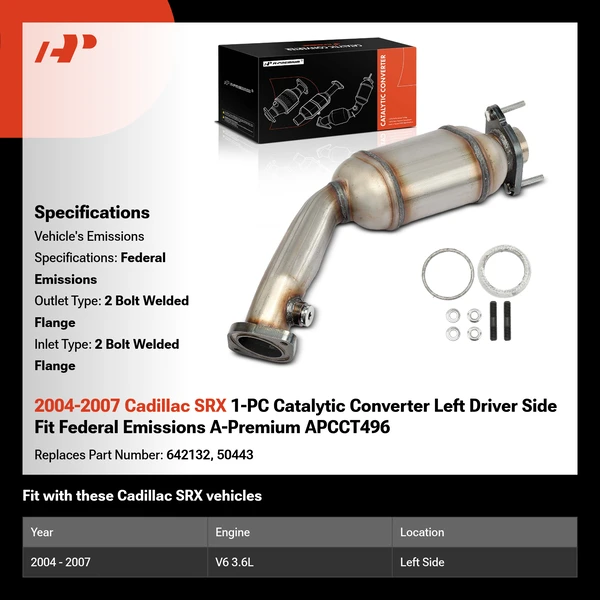 2004-2007 Cadillac SRX 1-PC Catalytic Converter Left Driver Side Fit Federal Emissions A-Premium APCCT496