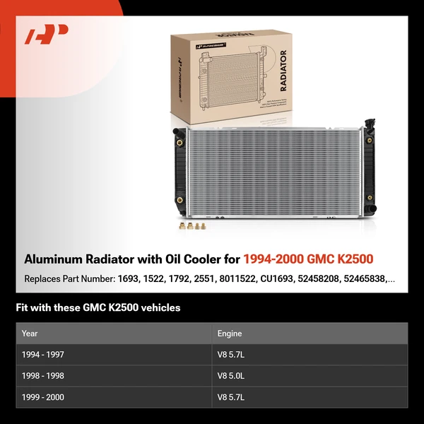 Aluminum Radiator with Oil Cooler for 1994-2000 GMC K2500