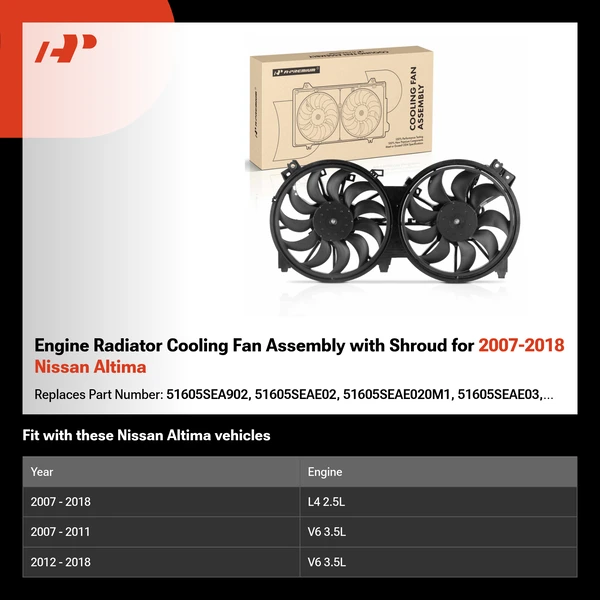 Engine Radiator Cooling Fan Assembly with Shroud for 2007-2018 Nissan Altima